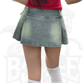 Women’s Bow Décor Pleated Denim A-Line Skirt